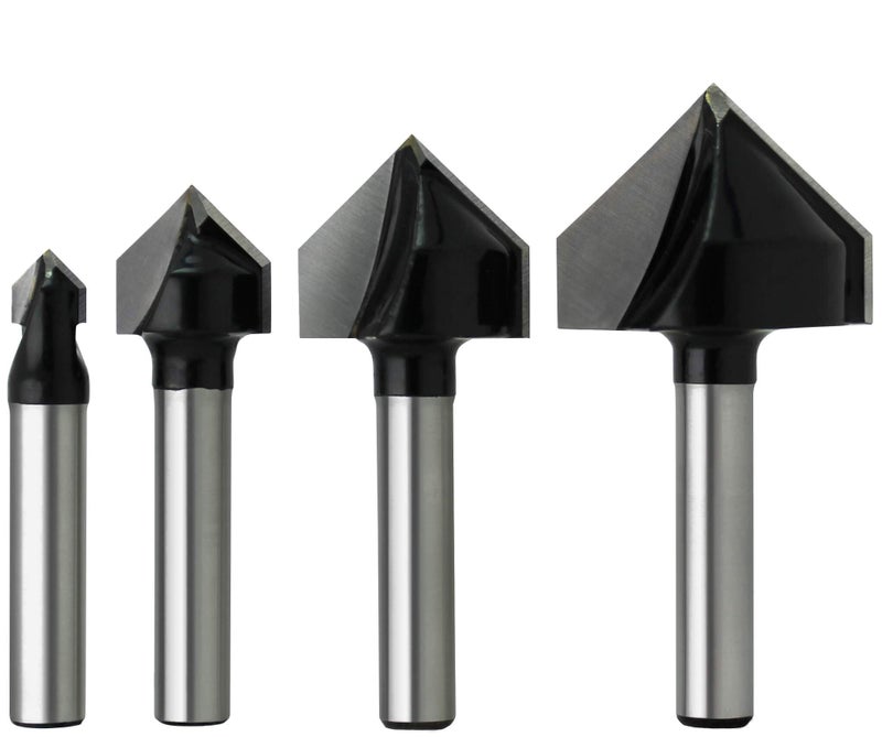 ALIGN CARBIDE أداة قطع الفرازة بزاوية 90 درجة من الكربيد، 4 قطع، عمود 1/4 بوصة، مزودة بطرف كربيدي، أداة نقش CNC، أداة قطع حواف النجارة، سلسلة برو من أدوات التوجيه CNC. - Image 1